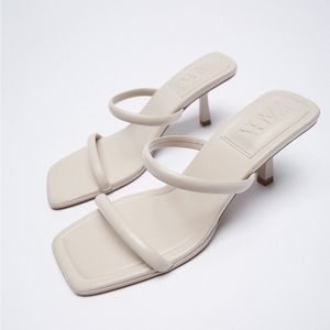 Zara STRAPPY HEELED LEATHER SANDALS in Nude